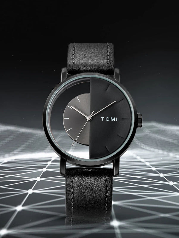 TOMI T-080 Unisex Watch Half Transparent Leather Strap